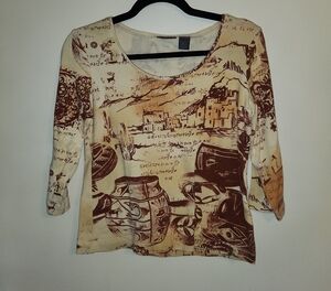 Chico's Beige and Brown Artistic Blouse